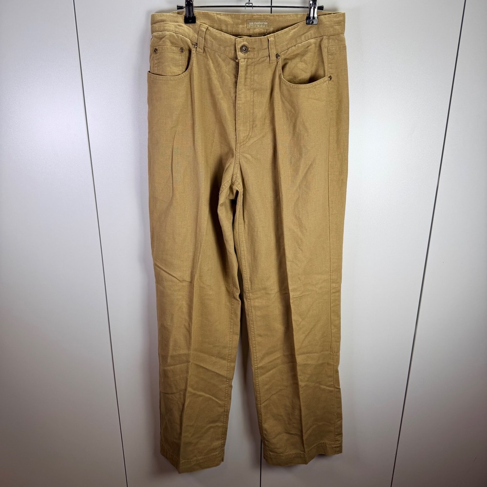 VTG Liz Claiborne Womens 12 Khaki‎ Cotton Linen Pant Straight Leg Quiet Luxury